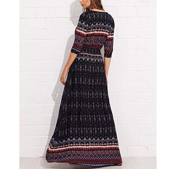 V neck boho print maxi dress - Picture 3 of 5